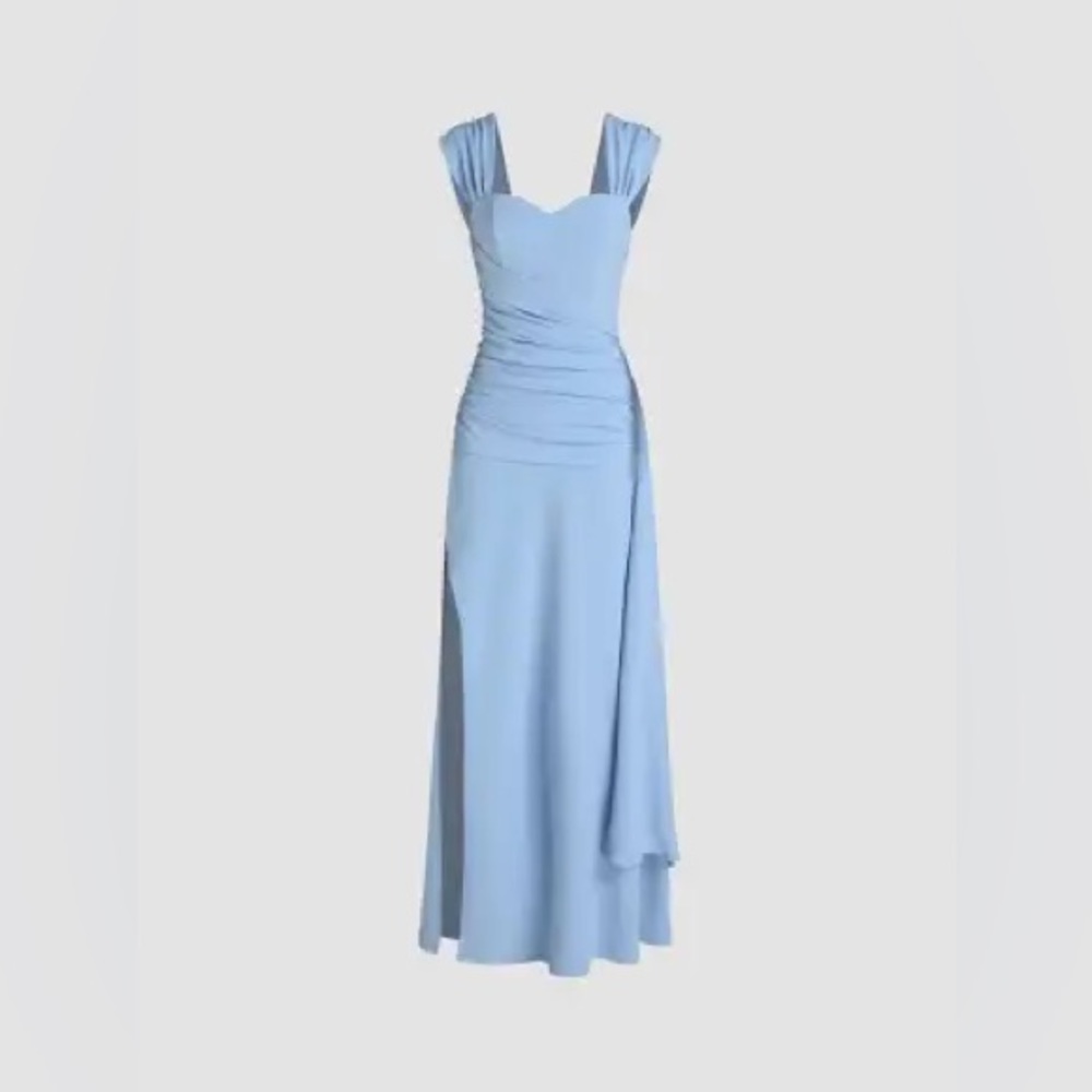 Satin Sweetheart Ruched Split Maxi Dress